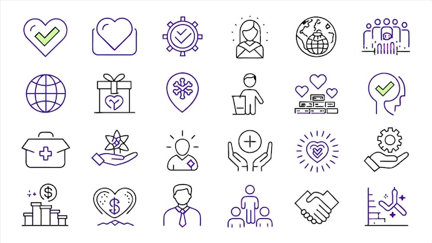 una colección de iconos con un hombre y un corazón en él