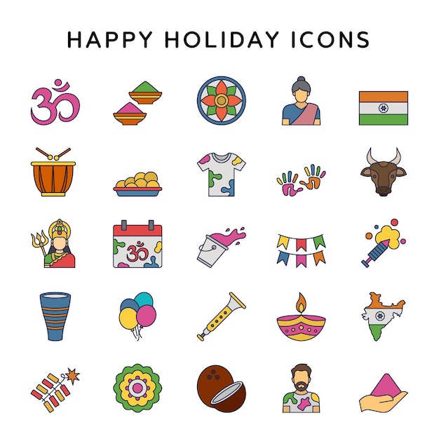 Una colección de íconos para íconos de felices fiestas.