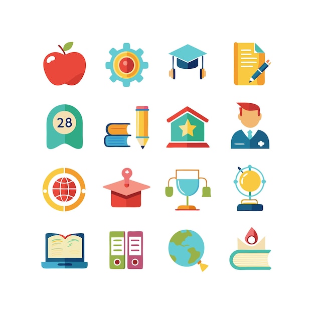 Colección de iconos Ilustración vectorial para documentos, sitios web educativos y aplicaciones móviles