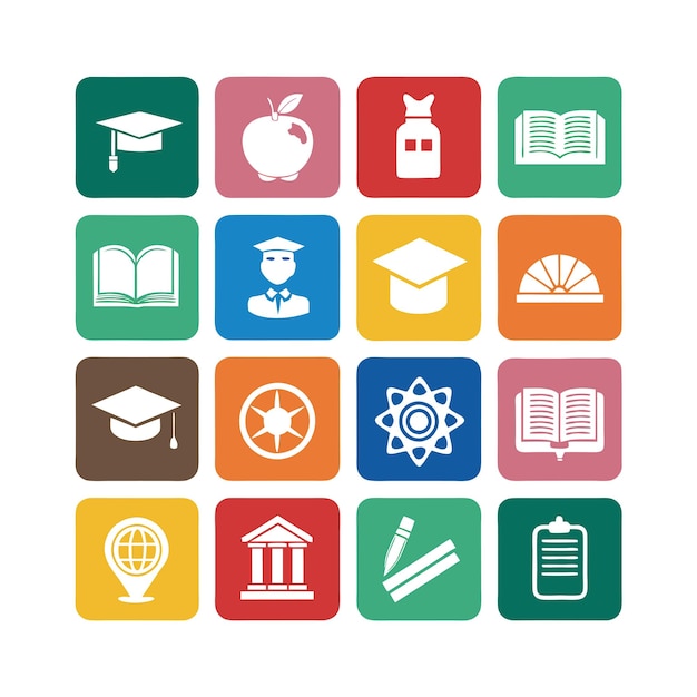 Colección de iconos Ilustración vectorial para documentos, sitios web educativos y aplicaciones móviles