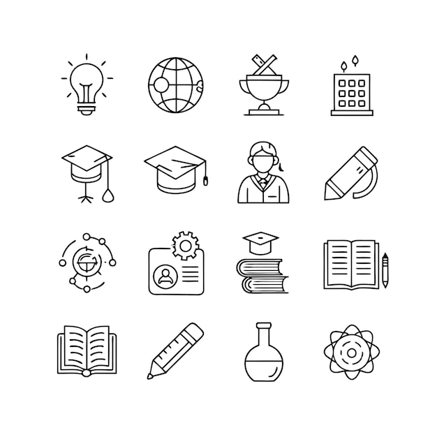 Colección de iconos Ilustración vectorial para documentos, sitios web educativos y aplicaciones móviles