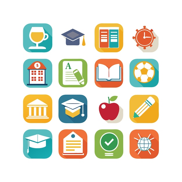 Colección de iconos Ilustración vectorial para documentos, sitios web educativos y aplicaciones móviles