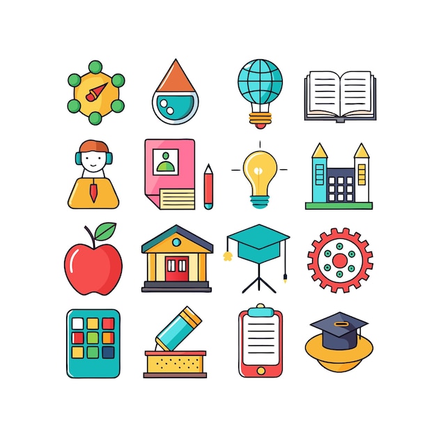 Colección de iconos Ilustración vectorial para documentos, sitios web educativos y aplicaciones móviles