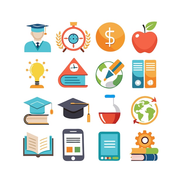 Colección de iconos Ilustración vectorial para documentos, sitios web educativos y aplicaciones móviles