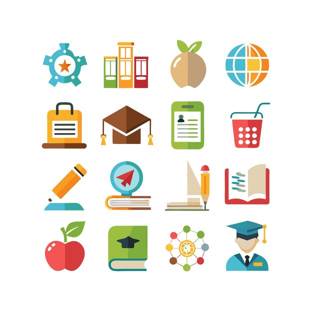 Colección de iconos Ilustración vectorial para documentos, sitios web educativos y aplicaciones móviles