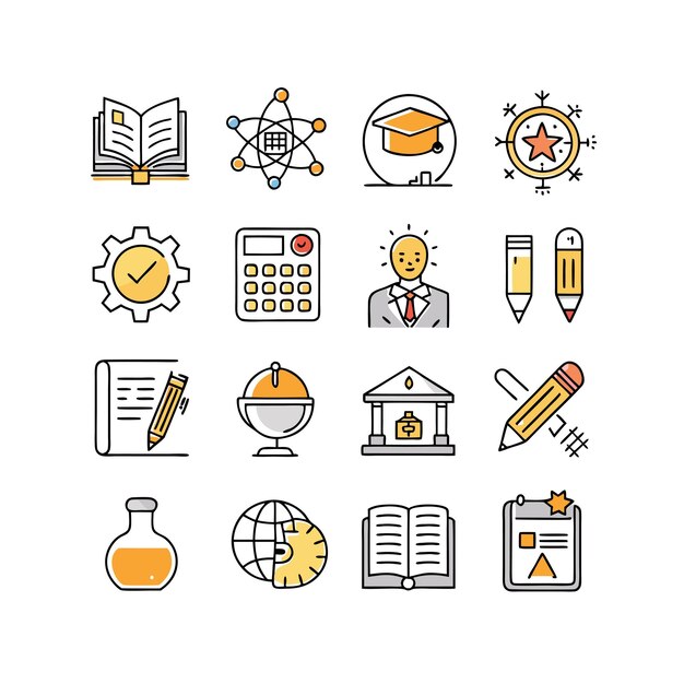 Colección de iconos Ilustración vectorial para documentos, sitios web educativos y aplicaciones móviles