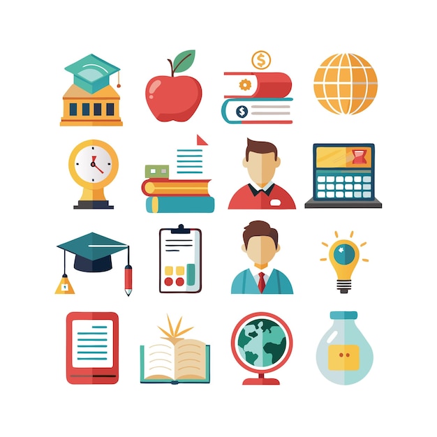 Colección de iconos Ilustración vectorial para documentos, sitios web educativos y aplicaciones móviles