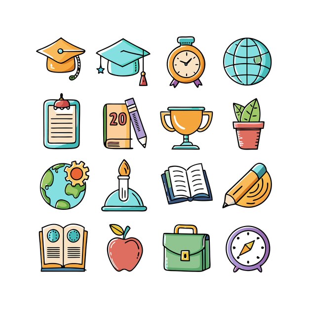 Colección de iconos Ilustración vectorial para documentos, sitios web educativos y aplicaciones móviles