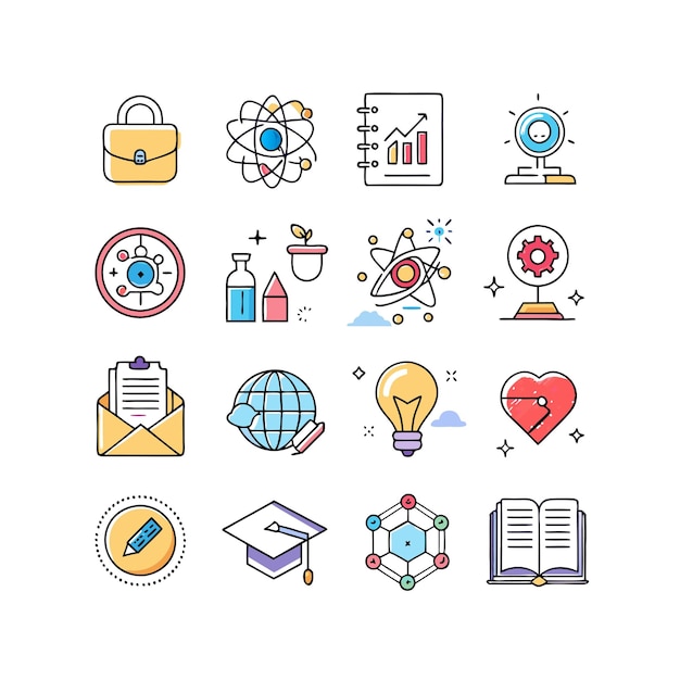 Colección de iconos Ilustración vectorial para documentos, sitios web educativos y aplicaciones móviles