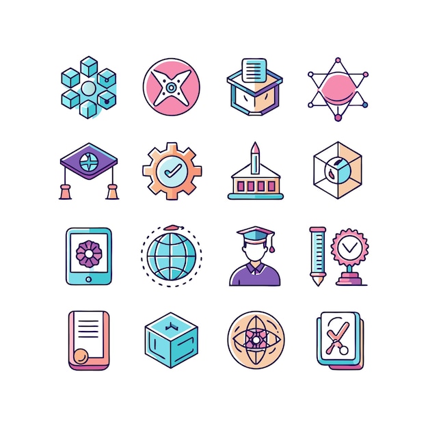 Colección de iconos Ilustración vectorial para documentos, sitios web educativos y aplicaciones móviles