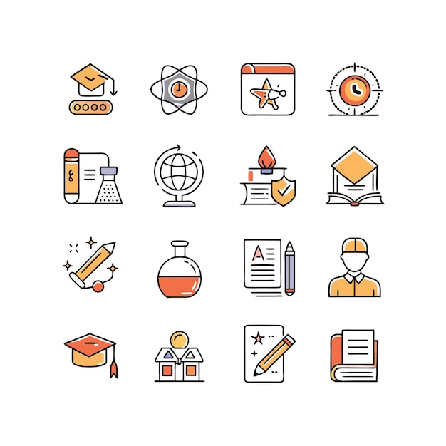 Colección de iconos Ilustración vectorial para documentos, sitios web educativos y aplicaciones móviles