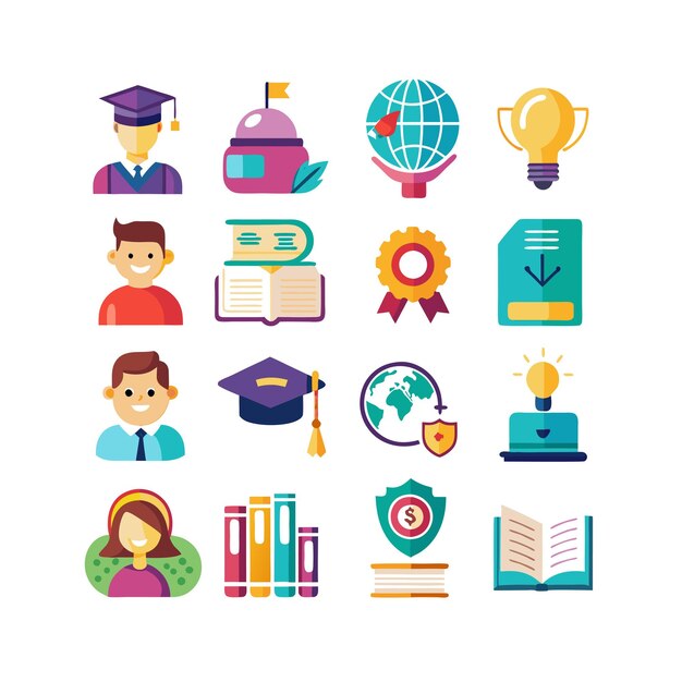 Colección de iconos Ilustración vectorial para documentos, sitios web educativos y aplicaciones móviles