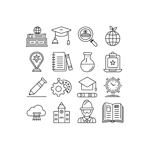 Colección de iconos Ilustración vectorial para documentos, sitios web educativos y aplicaciones móviles