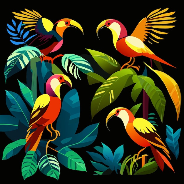 Vector colección de iconos de ilustración vectorial plana de aves amazónicas