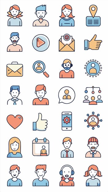 una colección de iconos, incluido un hombre dando un signo de pulgares hacia arriba