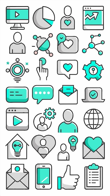 una colección de iconos, incluido uno que dice "chat"