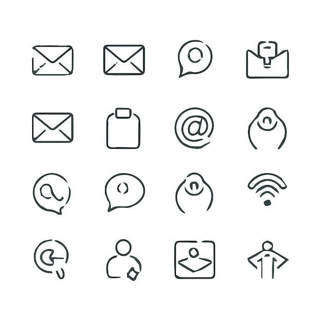 una colección de iconos, incluido uno que dice correo y el otro es un icono web