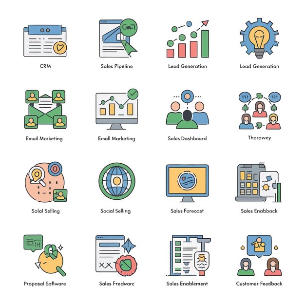una colección de iconos, incluido uno que dice "negocios"