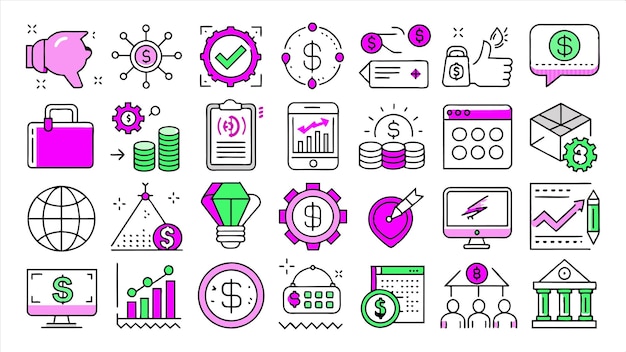 una colección de iconos, incluido uno que tiene la palabra financiera en él