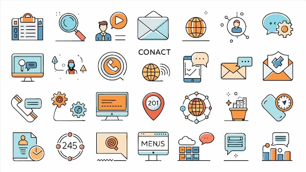 una colección de iconos, incluido el sitio web de la empresa