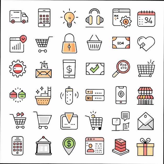 una colección de iconos incluyendo una canasta de compras una tarjeta y una bolsa de compras
