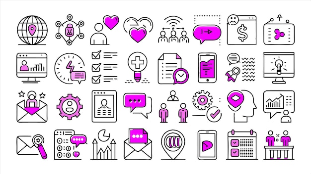 una colección de iconos incluyendo un corazón rosado y la palabra "medico"