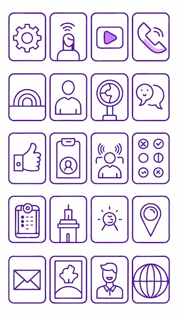 una colección de iconos incluyendo un hombre y un teléfono con un fondo azul