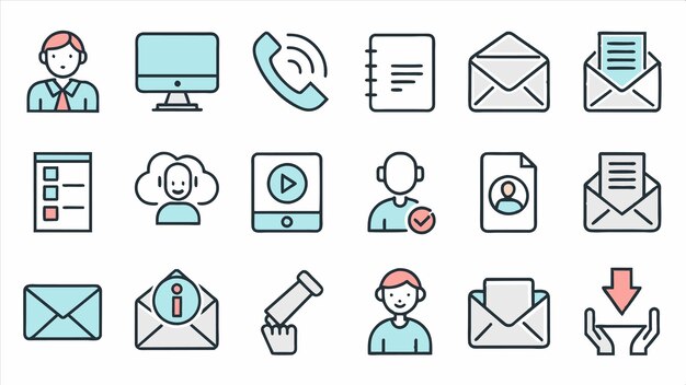 una colección de iconos incluyendo un hombre y un teléfono con un fondo azul