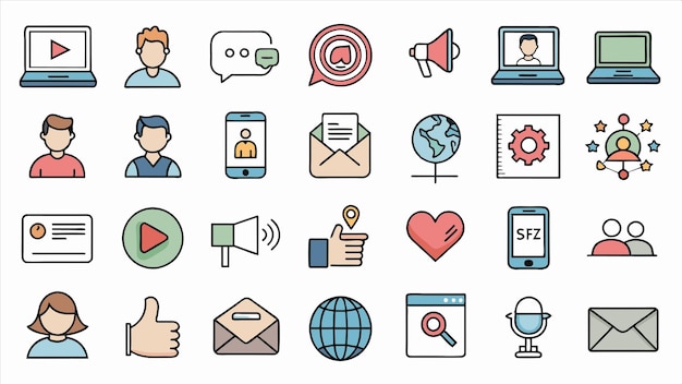 una colección de iconos incluyendo un hombre y un teléfono con un letrero que dice amor