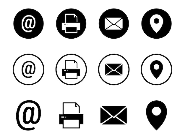 una colección de iconos incluyendo un letrero en blanco y negro que dice en la parte superior derecha