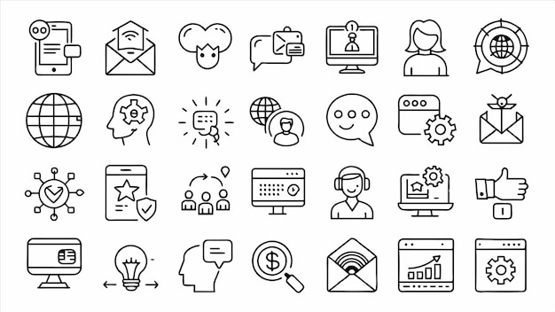 una colección de iconos incluyendo una página web que dice negocio