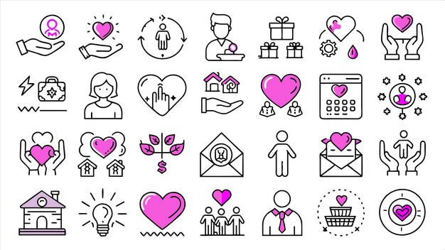 una colección de iconos incluyendo una pareja y un corazón con un hombre en el medio