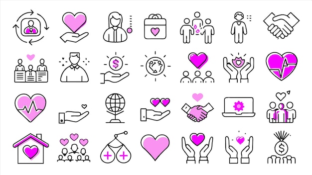una colección de iconos incluyendo una pareja y un corazón con la palabra amor en él