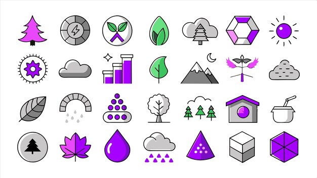 una colección de iconos incluyendo uno púrpura y azul