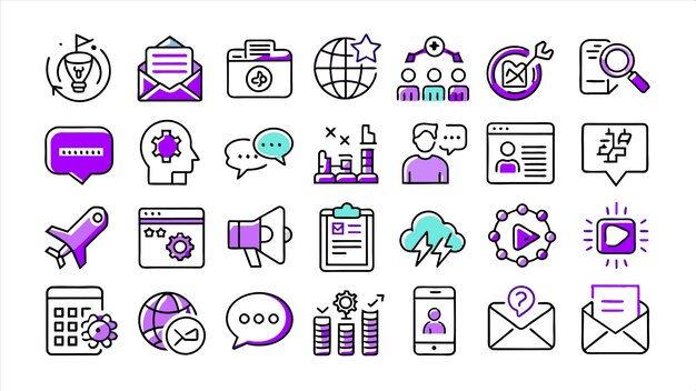 una colección de iconos incluyendo uno que dice red social