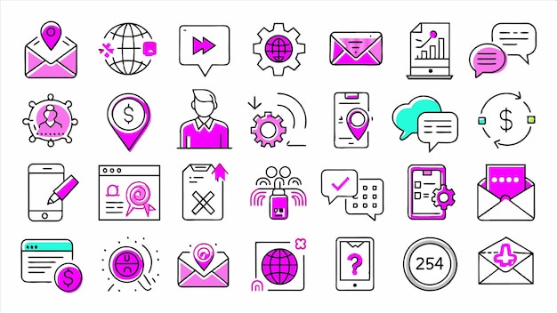 una colección de iconos incluyendo uno que tiene la palabra web en él