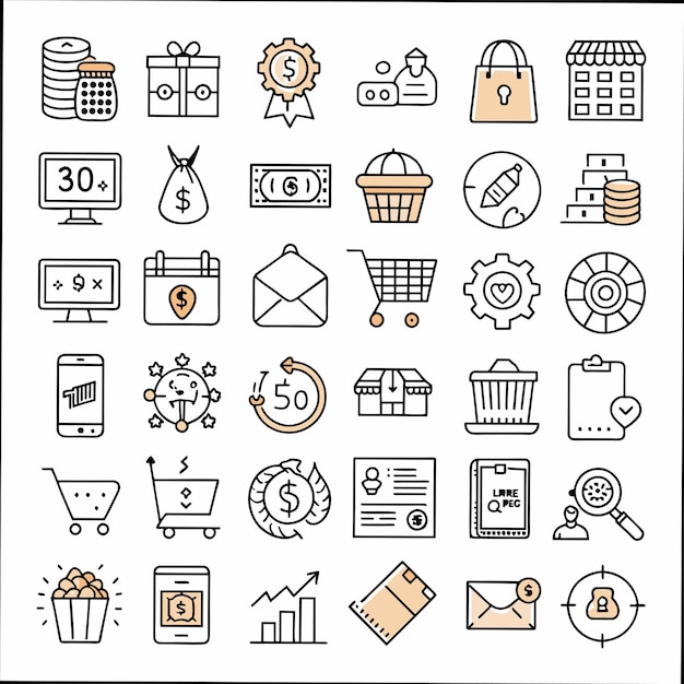 una colección de iconos incluyendo un reloj una caja y una caja con la palabra "30" en ella