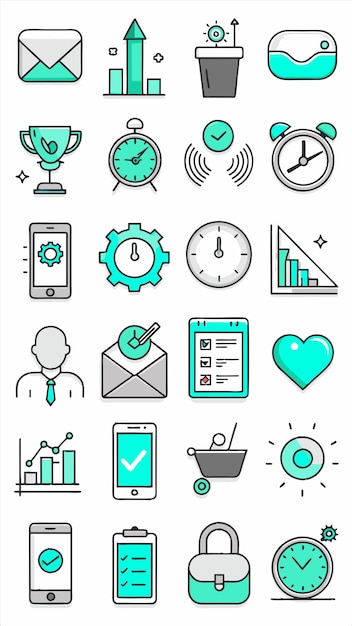 una colección de iconos incluyendo un reloj un reloj y un reloj