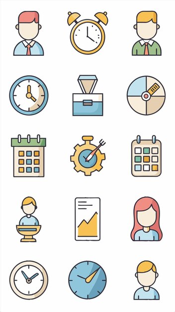 una colección de iconos incluyendo un reloj un reloj y un reloj