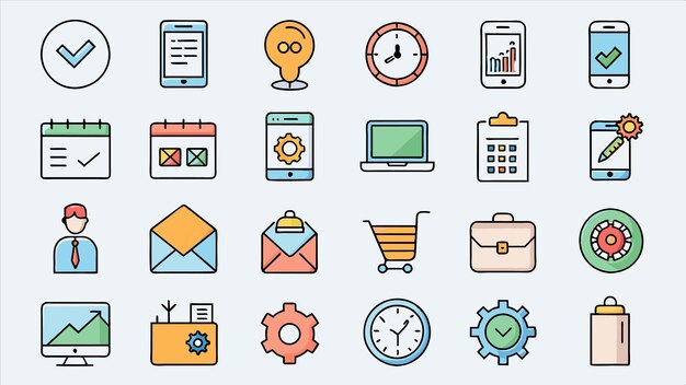 una colección de iconos incluyendo un reloj un reloj y un reloj