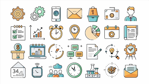 una colección de iconos incluyendo un reloj un reloj y un reloj