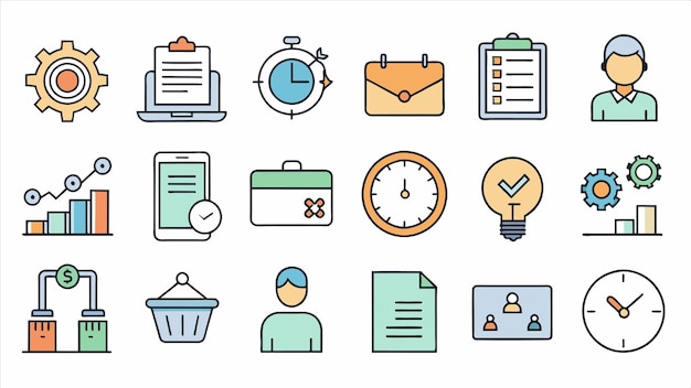 una colección de iconos incluyendo un reloj un reloj y un reloj