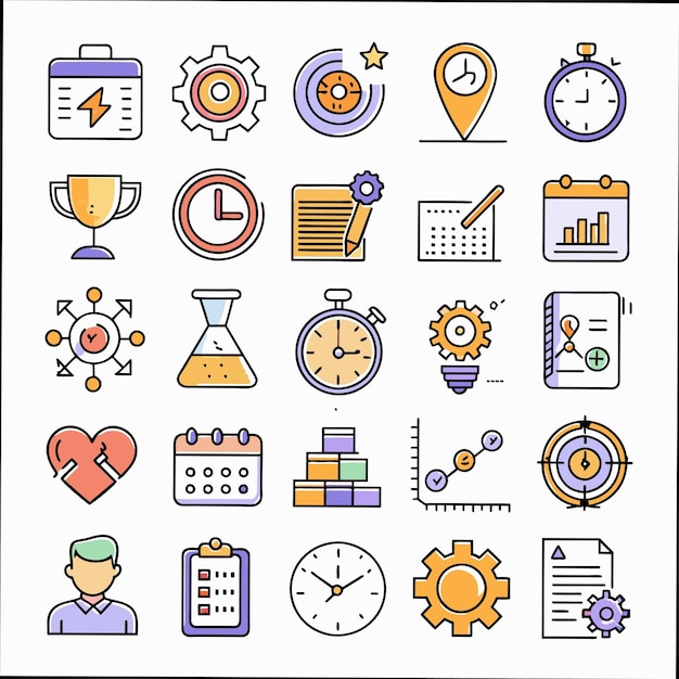una colección de iconos incluyendo un reloj un reloj y un reloj