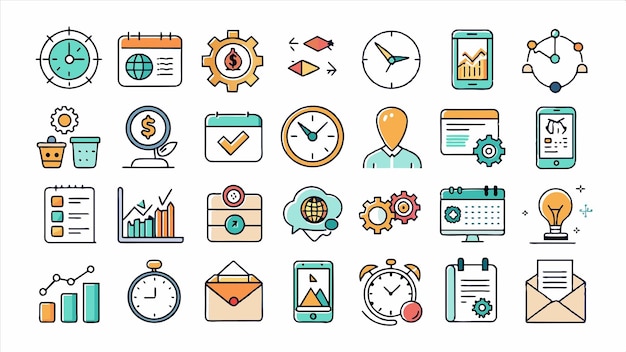 una colección de iconos incluyendo un reloj un reloj y un reloj