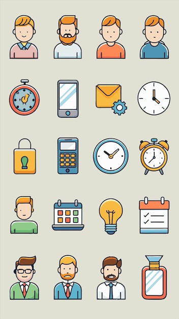 una colección de iconos incluyendo un reloj un reloj y un reloj