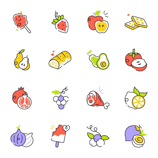 Colección de iconos incompletos de alimentos