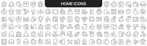 Colección de iconos de inicio en negro Conjunto grande de iconos para el diseño Iconos lineales vectoriales