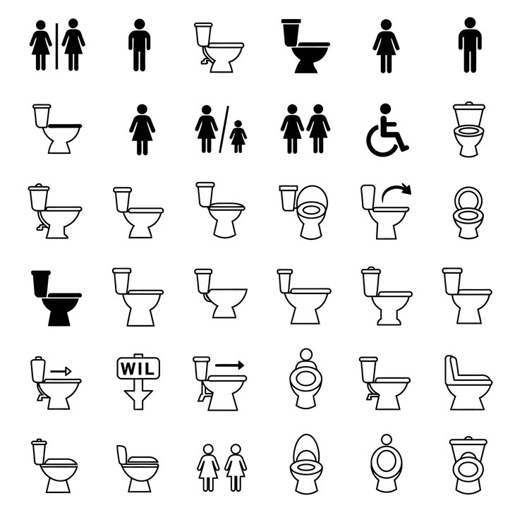 Colección de íconos de inodoros y baños para instalaciones públicas