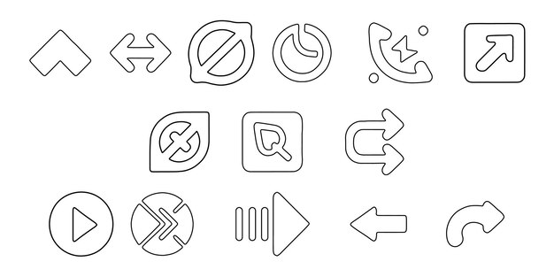 Colección de iconos de interfaz de usuario planos en blanco y negro Conjunto de iconos planos signos símbolos flecha para entero