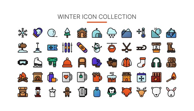 Vector colección de iconos de invierno adecuado para web y aplicaciones de presentación o redes sociales